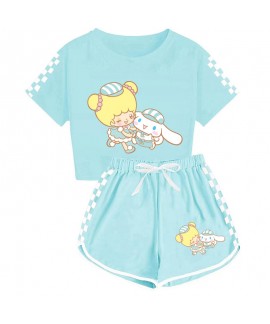 Summer Boys' And Girls' Cinnamoroll T-Shirt Shorts Pajamas Set Cinnamoroll Print Tracksuit