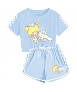 Summer Boys' And Girls' Cinnamoroll T-Shirt Shorts Pajamas Set Cinnamoroll Print Tracksuit