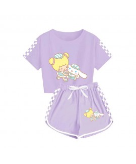 Summer Boys' And Girls' Cinnamoroll T-Shirt Shorts Pajamas Set Cinnamoroll Print Tracksuit