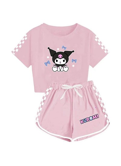 Kuromi Boys And girls T-shirt Shorts Printed Sports Pajamas Set