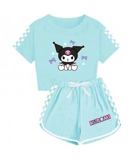 Kuromi Boys And girls T-shirt Shorts Printed Sports Pajamas Set