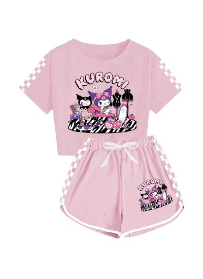 Sanrio Kuromi T-shirt Shorts Printed Sports Pajamas Set For Boys And Girls