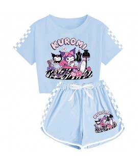 Sanrio Kuromi T-shirt Shorts Printed Sports Pajamas Set For Boys And Girls