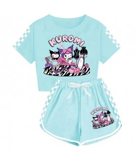 Sanrio Kuromi T-shirt Shorts Printed Sports Pajamas Set For Boys And Girls