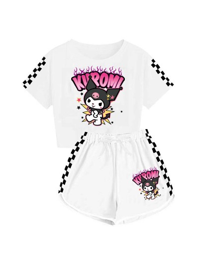 Summer Sanrio Kuromi T-shirt Shorts Printed Sports Pajamas Set For Boys And Girls