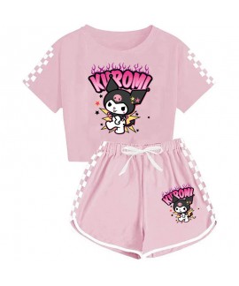 Summer Sanrio Kuromi T-shirt Shorts Printed Sports Pajamas Set For Boys And Girls