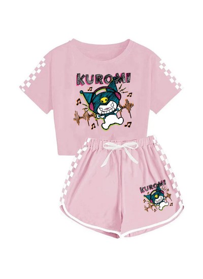 Summer Kuromi T-shirt Shorts Printed Sports Pajamas Set For Boys And Girls