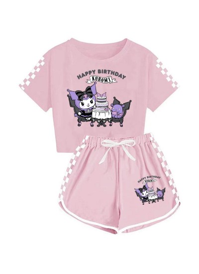 Sanrio Kuromi T-shirt Shorts Printed Sports Pajamas Set For Boys And Girls