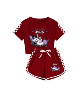Sanrio Kuromi T-shirt Shorts Printed Sports Pajamas Set For Boys And Girls