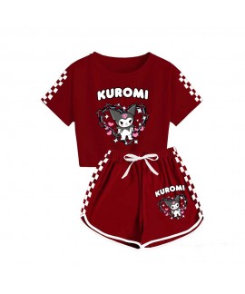 Kids' Sanrio Kuromi T-shirt Shorts Printed Sports Pajamas Set For Boys And Girls