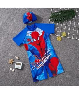 Summer Kids Boys Spider-Man, Superman, Iron Man One Piece Swimsuit Suit Spider-Man Hat