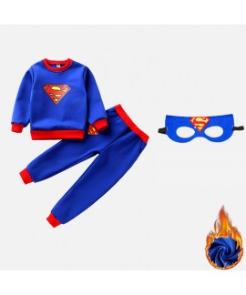 Plus Velvet Superman Cape Clothes Halloween Children's Costume Two-piece Set