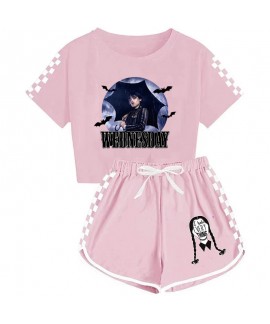 Wednesday Addams Girls' T-shirt Shorts Sports Set