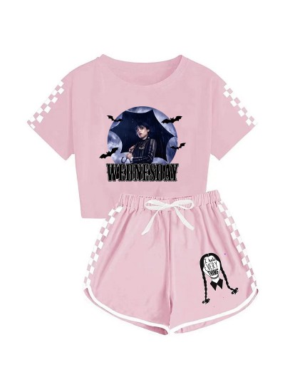 Wednesday Addams Girls' T-shirt Shorts Sports Set