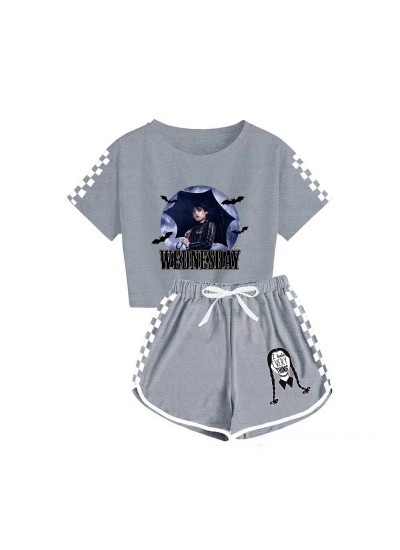 Wednesday Addams Kids T-shirt Shorts Sports Pjms Set