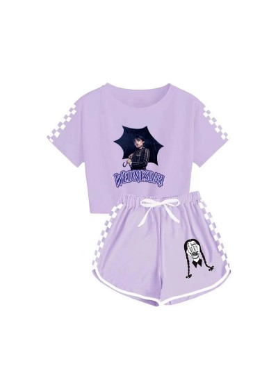 Wednesday Addams Kids T-shirt Shorts Sports Set Girl's Wednesday Addams Pjms