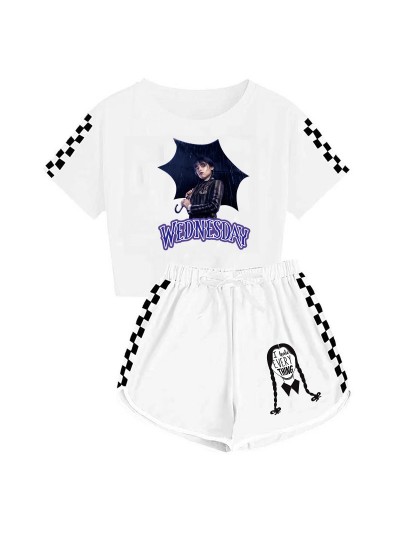 Wednesday Addams Kids T-shirt Shorts Sports Sets