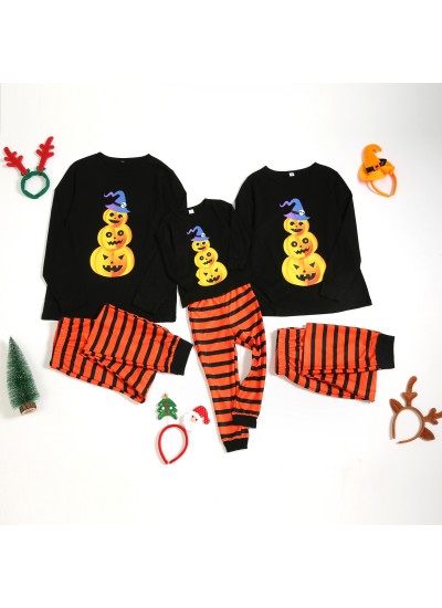 2020 Halloween Family Matching Pumpkin print striped pajama set