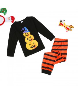 2020 Halloween Family Matching Pumpkin print striped pajama set