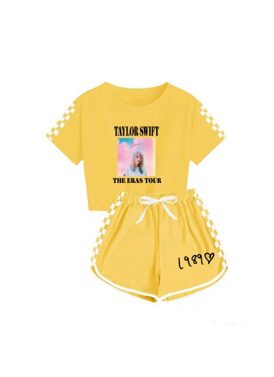 Taylor Swift The Eras Tour Boys And Girls T-shirt + Shorts Sports Pajamas Set