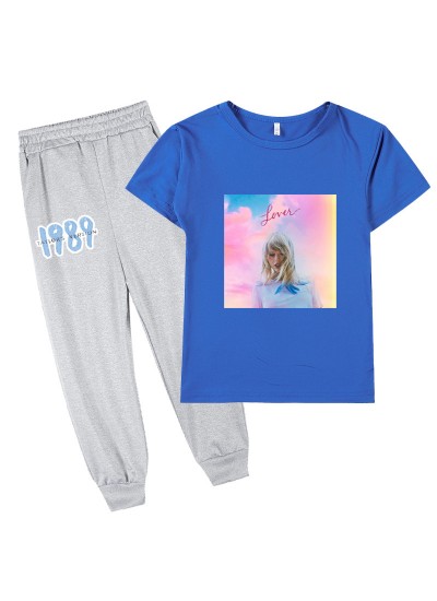 Taylor Swift 1989  Graphic Kids Short Sleeve T-Shirt And Long Pants Set