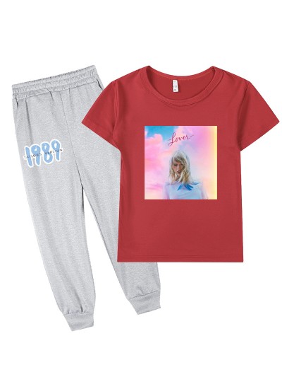 Taylor Swift Graphic Kids Short Sleeve T-Shirt + Long Pants Kids' Pajamas Set