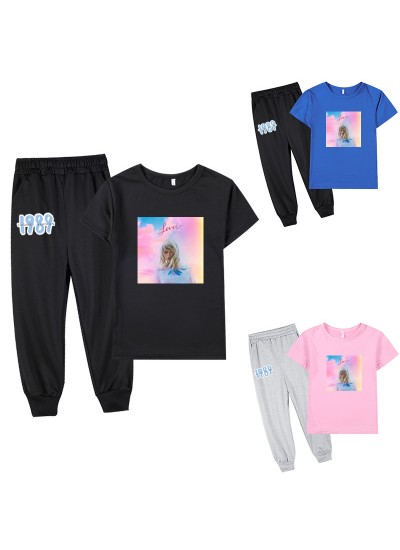 1989 Taylor Swift Graphic Kids Short Sleeve T-Shirt + Long Pants Pajamas Set