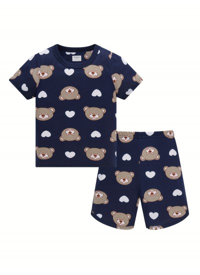 Heart Cotton Pajamas Set Shorts Boys Homewear 