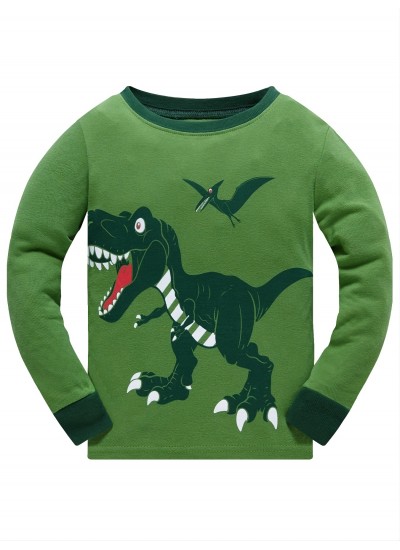 Boys 2pcs Pajamas Cartoon Dinosaur Jurassic Park Long Sleeve Cotton Suit 