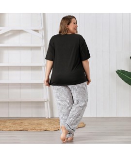 Plus Size Pajama Set - 200 lbs - Two-piece Short-Sleeved Loose Home Clothing Suit on Amazon