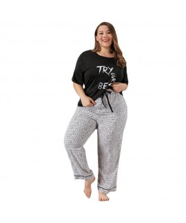 Plus Size Pajama Set - 200 lbs - Two-piece Short-Sleeved Loose Home Clothing Suit on Amazon