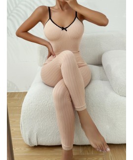 V Neck Cami Simple Solid laides Pajama Set