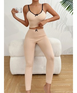 V Neck Cami Simple Solid laides Pajama Set