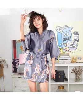 2019 New Comfy morning pj sets for women Crane printed Bridesmaid's Ice Silk Slim Sexy Sleepwear
