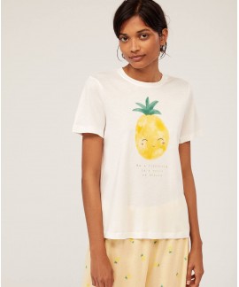 Plus Size Cotton Loose Cute Pineapple Pattern Short Sleeve Trousers Ladies Pajamas Suit