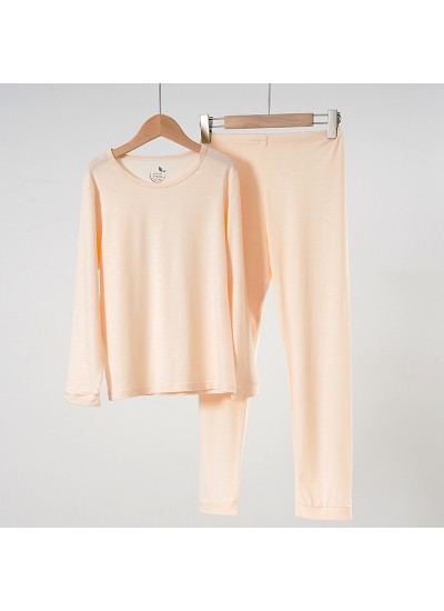 Pure Color Loose Cotton Cute Long Sleeve Pajama Set