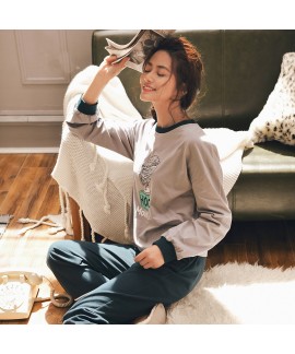 Two-piece Cotton Long-sleeved Cartoon Ladies Pajamas