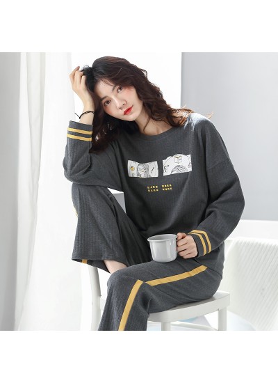100% Pure Cotton Cartoon Comfortable Can Out Wear Women's Pajamas Suit