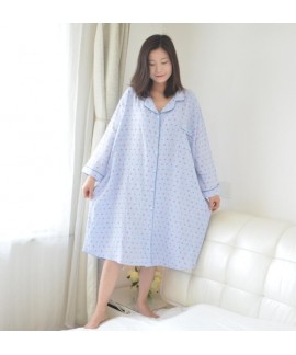 Plus Fertilizer Plus Size Shirt Style Floral Cotton Yarn Women's Nightdress