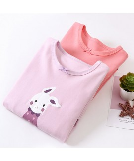 New spring girl purple rabbit print pajamas cotton long nightdress Wholesale and Retail