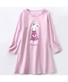 New spring girl purple rabbit print pajamas cotton long nightdress Wholesale and Retail