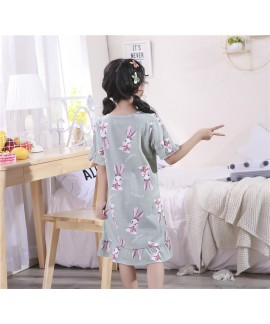 New children's cotton lapel short-sleeved rabbit print summer nightdress Wholesale and Retail