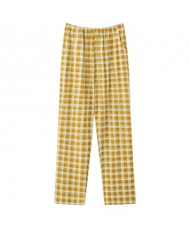 Pure cotton comfortable loose plaid home thin section women's long pajama pants