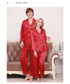 New couple pajamas ice silk long sleeve large size...