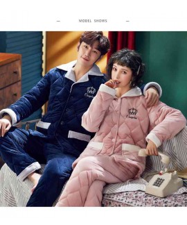 Padded cotton pajamas couple coral fleece thickening plus velvet warm home clothing suits