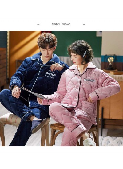 Padded cotton pajamas couple coral fleece thickening plus velvet warm home clothing suits