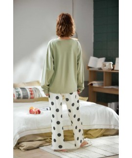 Korean autumn couple ladies long-sleeved casual home wear cotton pajamas suit