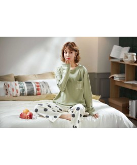 Korean autumn couple ladies long-sleeved casual home wear cotton pajamas suit