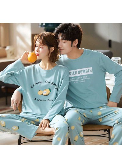 Korean autumn couple ladies long-sleeved casual home wear cotton pajamas suit