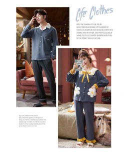 Korean long-sleeved trousers sweet and cute doll lapel women and mens cotton pajamas